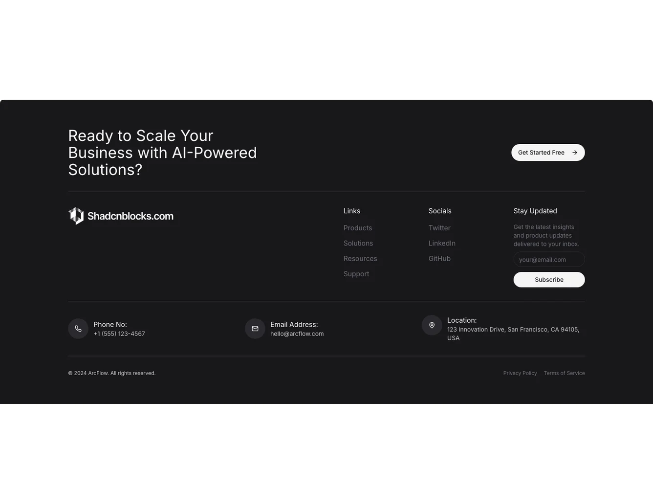 Shadcn Footer 37 shadcnblocks.com