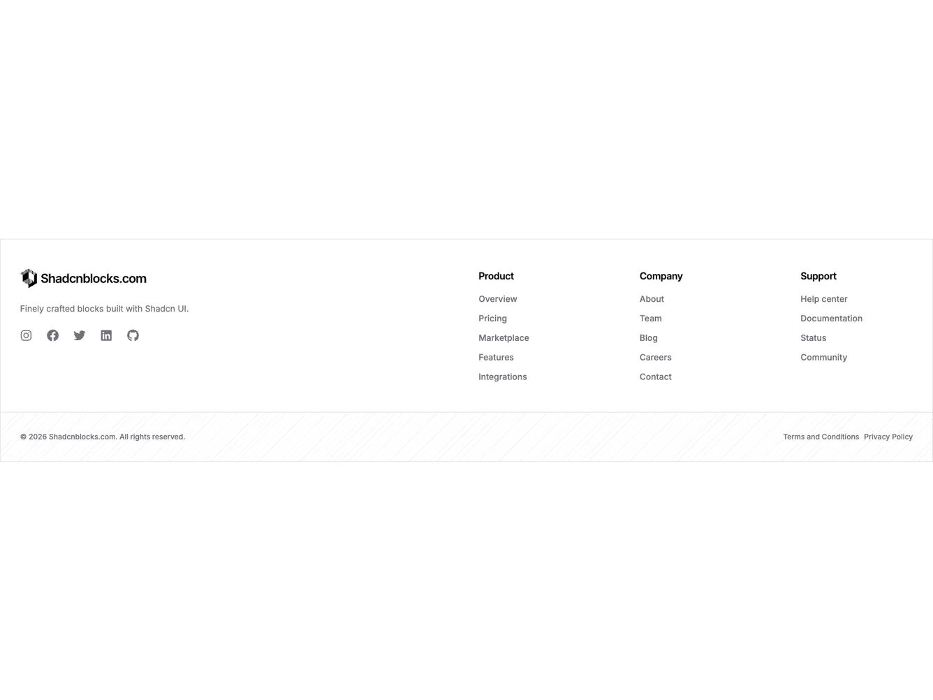 Shadcn Boxed Columns Footer With Pattern Bar shadcnblocks.com