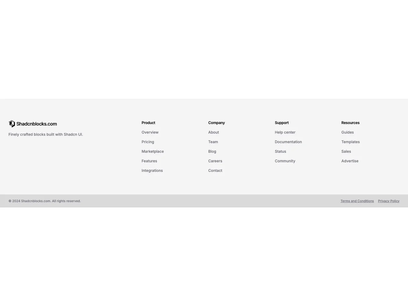 Shadcn Muted Grid Footer With Contrasting Bar shadcnblocks.com