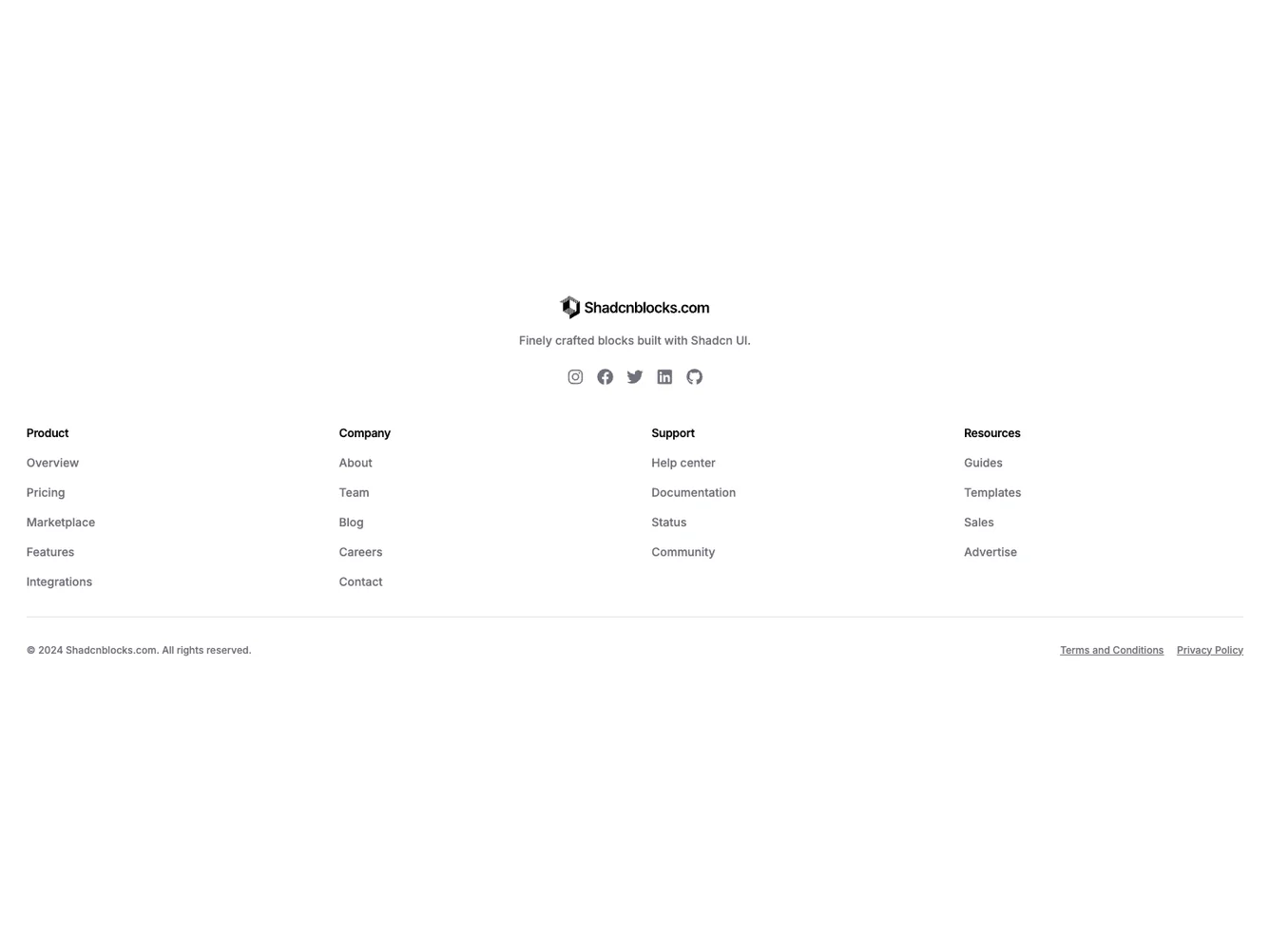 Shadcn Centered Container Width Footer shadcnblocks.com