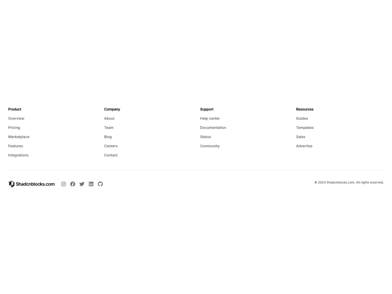 Shadcn Inverted Footer Navigation First shadcnblocks.com