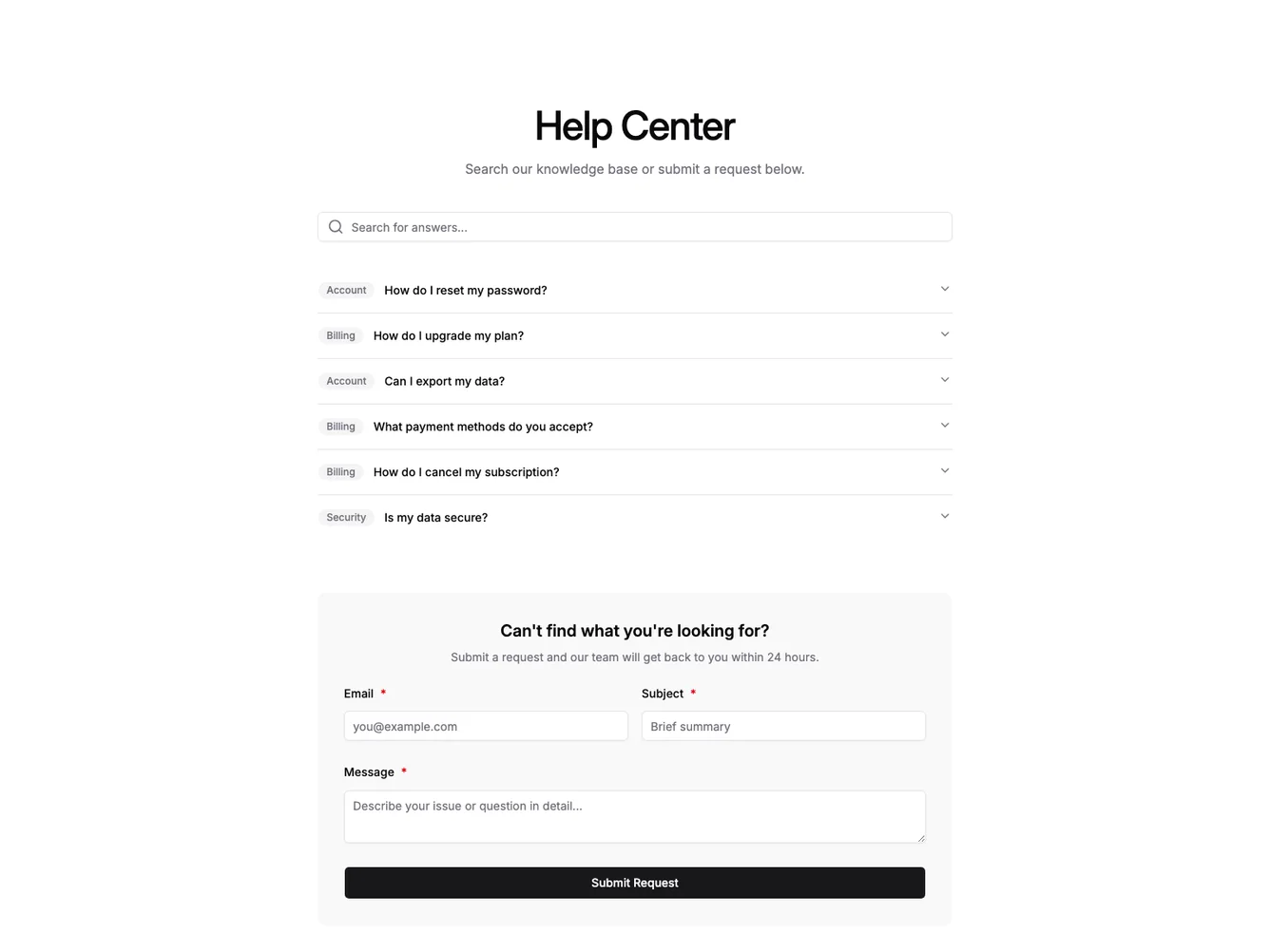 Shadcn Help Center Contact Form shadcnblocks.com