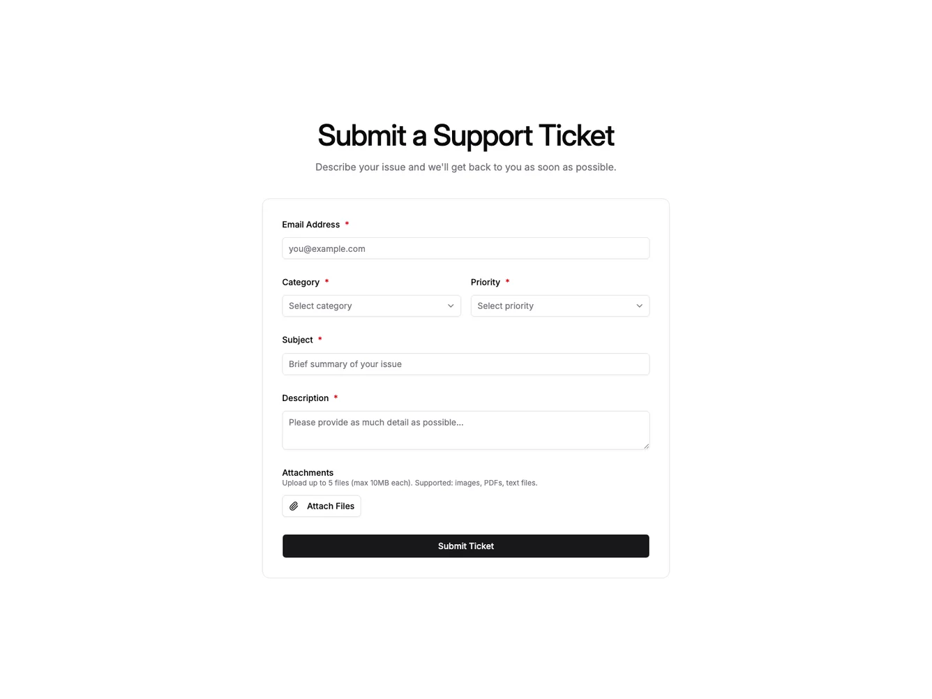 Shadcn Support Ticket Form shadcnblocks.com