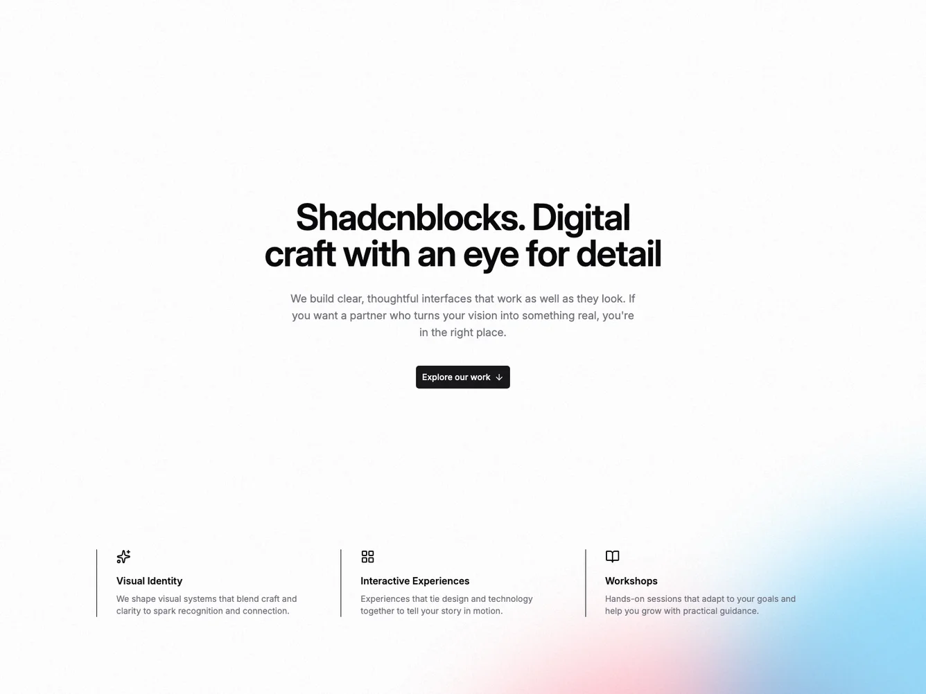 Shadcn Atelier Full-Viewport Hero shadcnblocks.com