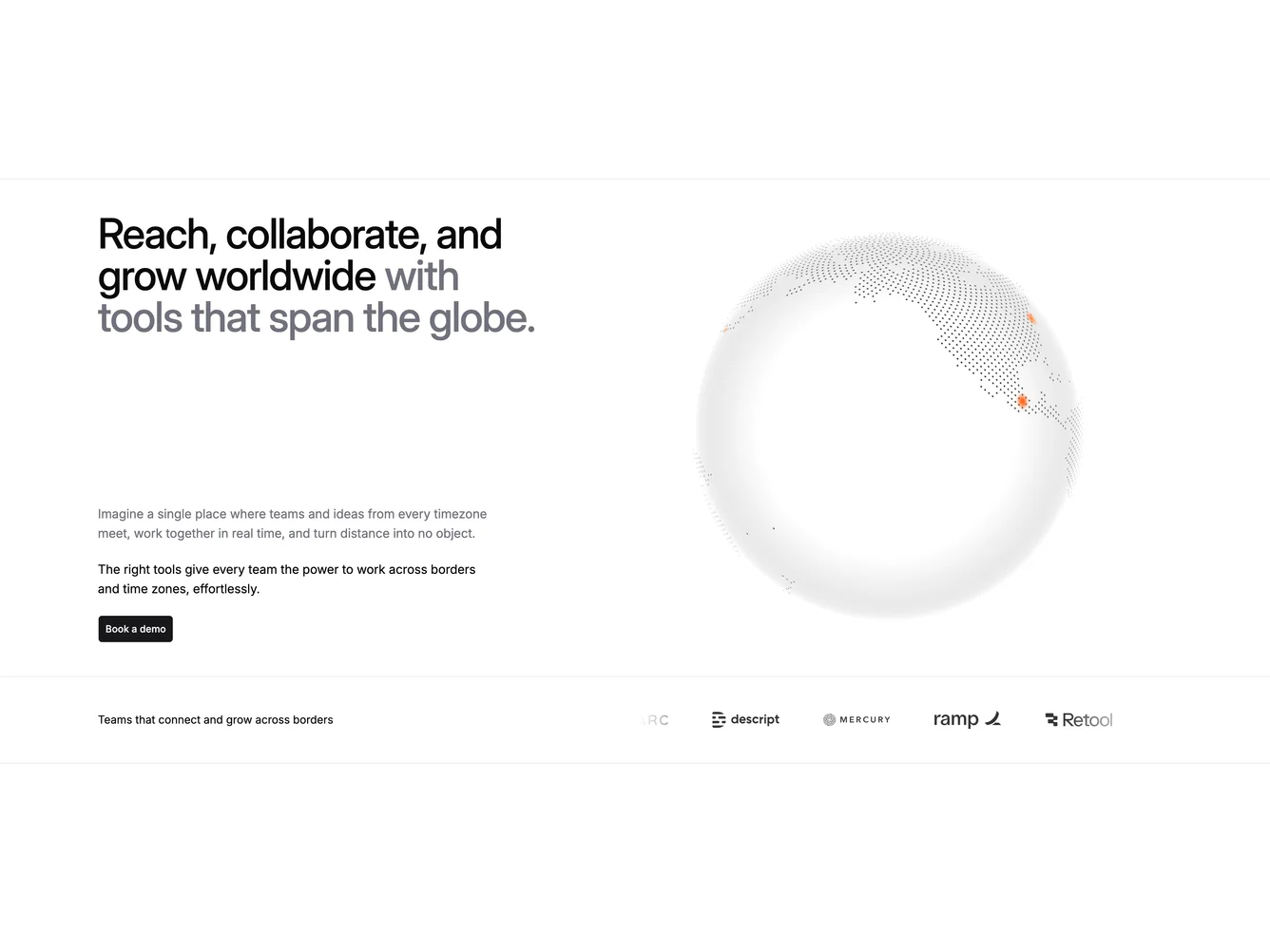 Shadcn Globe Hero with Logo Marquee shadcnblocks.com