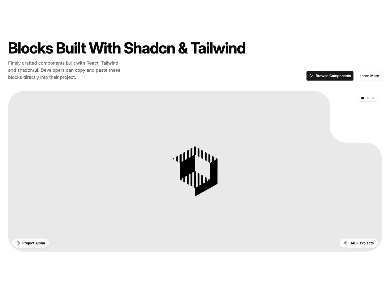 Shadcn Cutout Gallery with Overlay Stats shadcnblocks.com