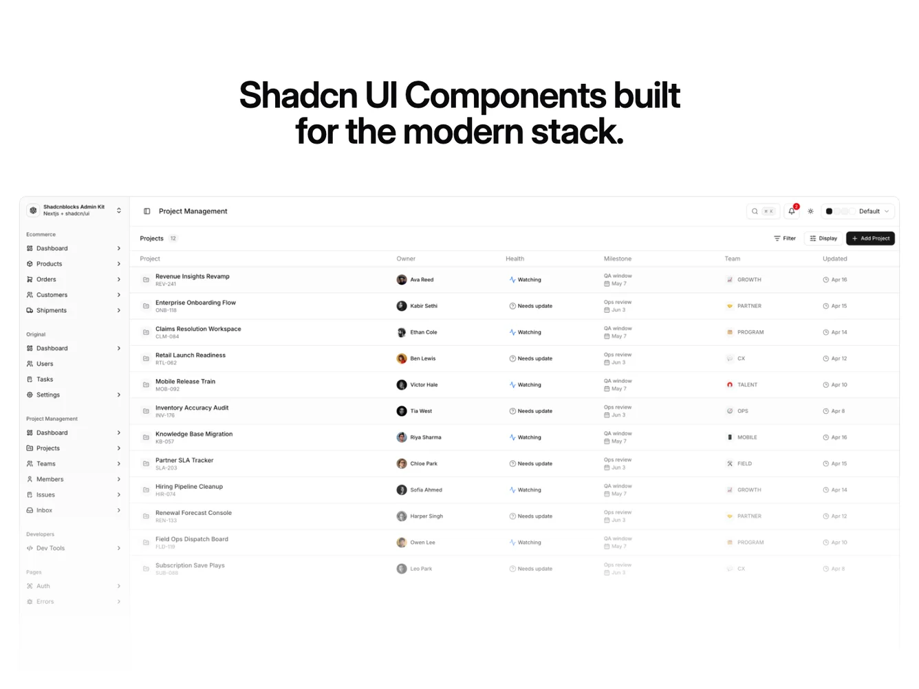 Shadcn Hero with contained image and hover feature slides shadcnblocks.com
