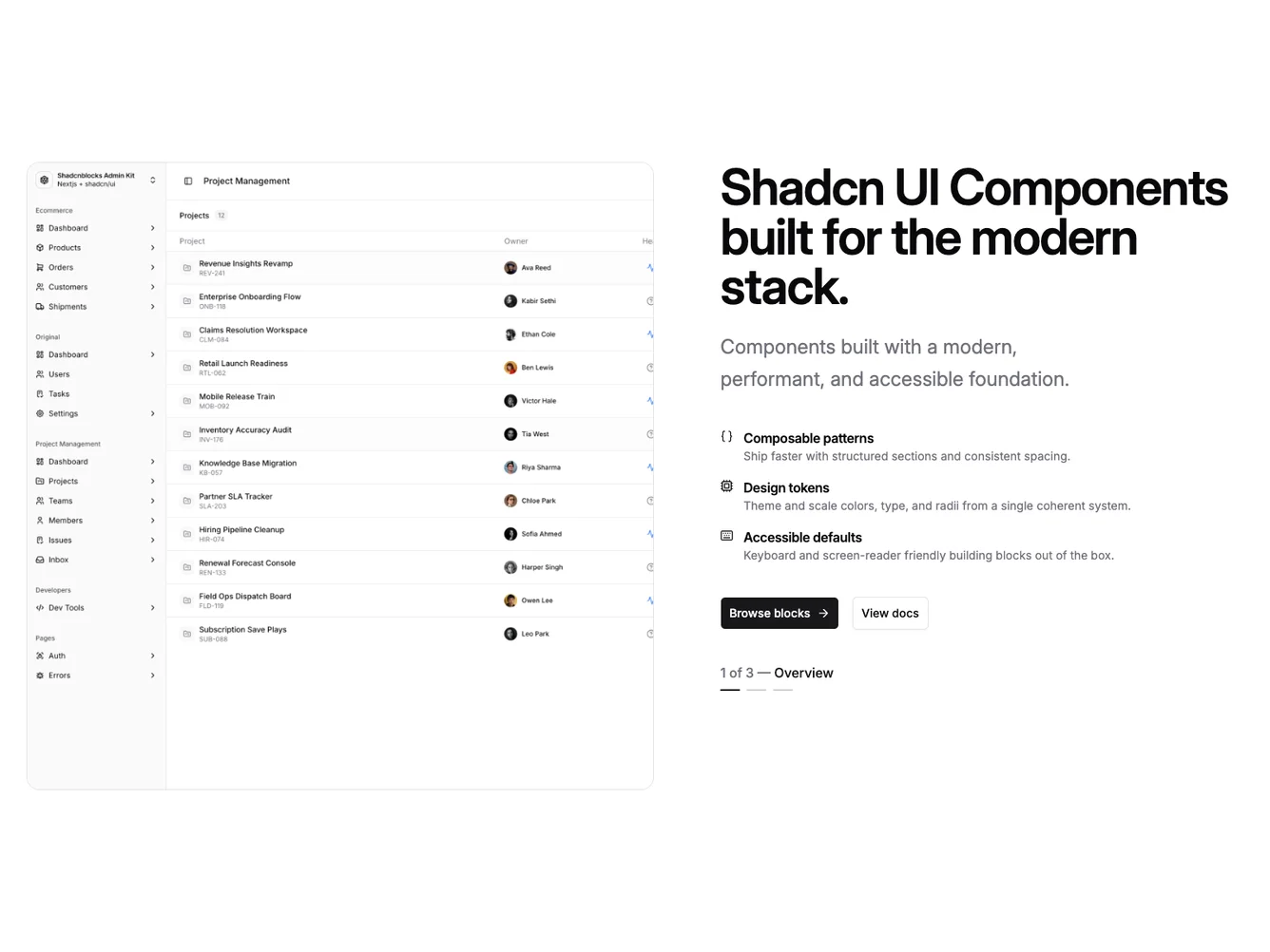Shadcn Split hero with carousel and stacked features shadcnblocks.com