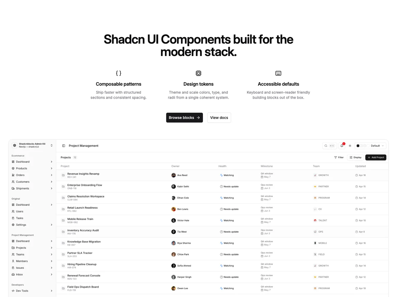 Shadcn Hero with feature grid and bottom carousel shadcnblocks.com
