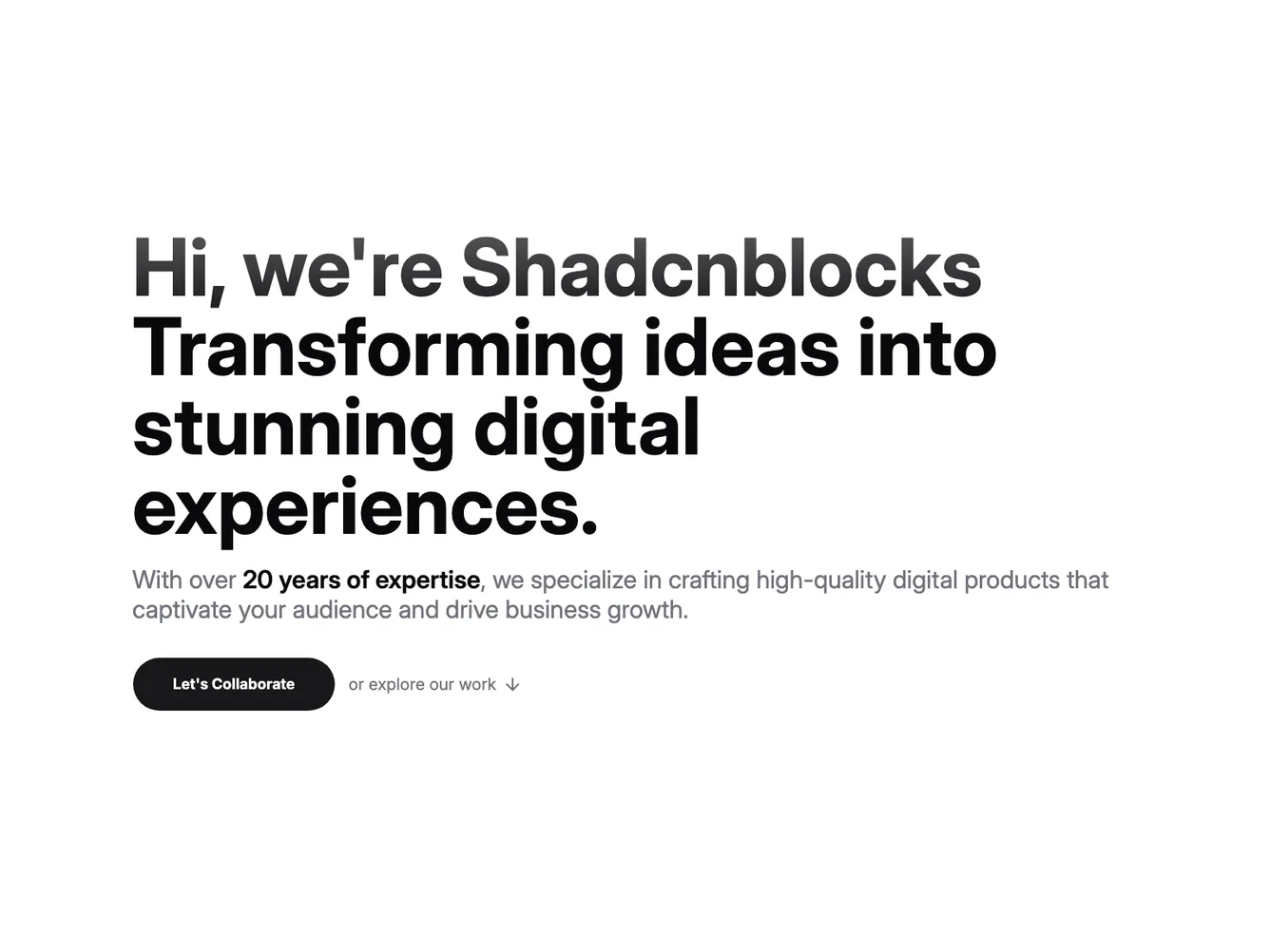 Shadcn Gradient Statement Hero shadcnblocks.com