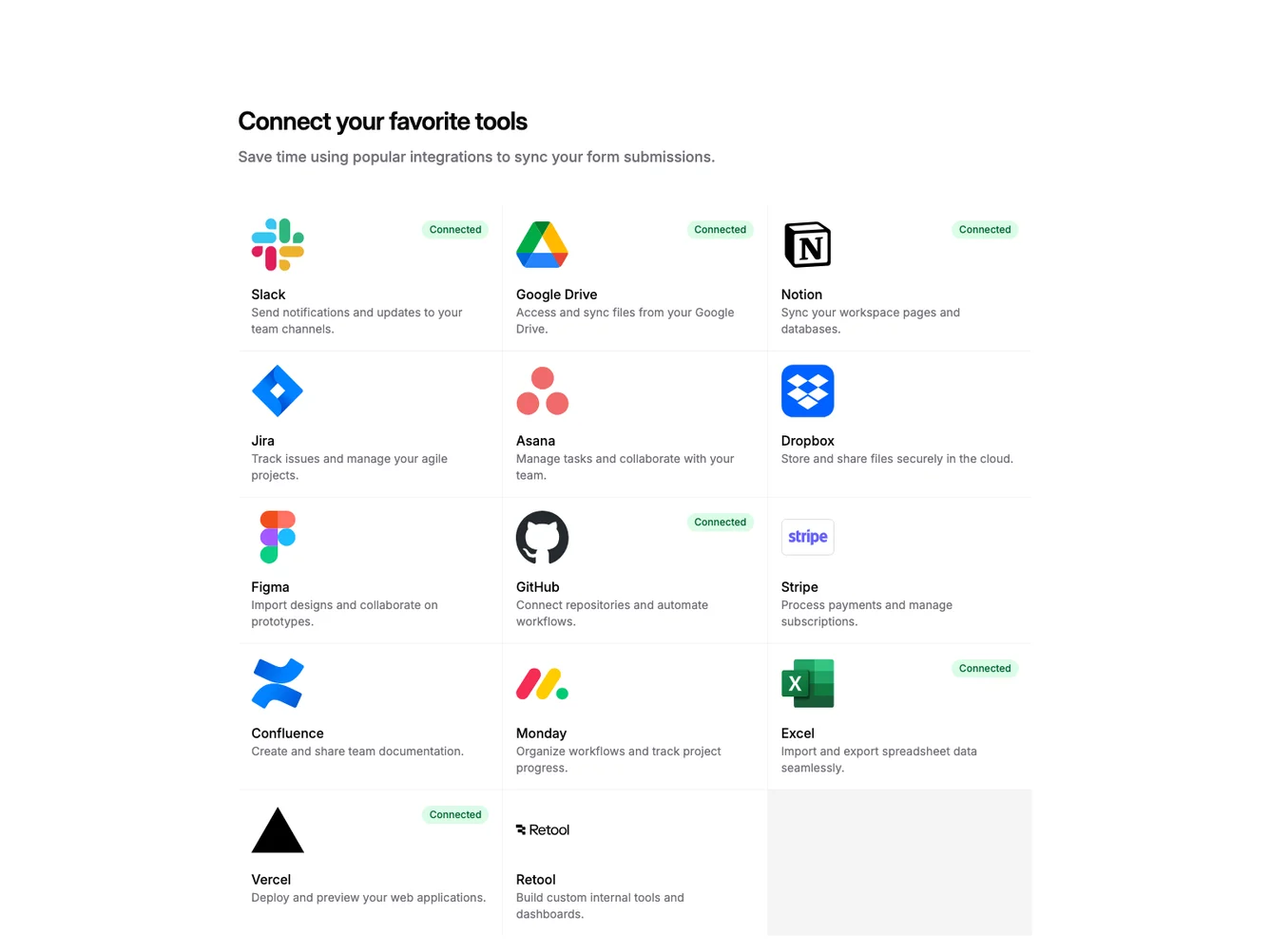 Shadcn Integration Grid with Status Badges shadcnblocks.com