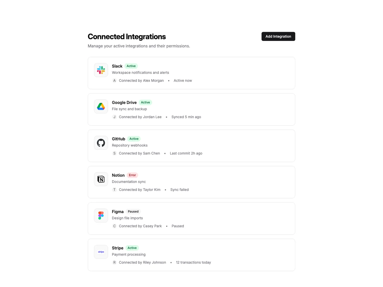 Shadcn Connected Integrations with Activity shadcnblocks.com