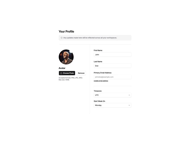 Shadcn Settings Profile 1 A block