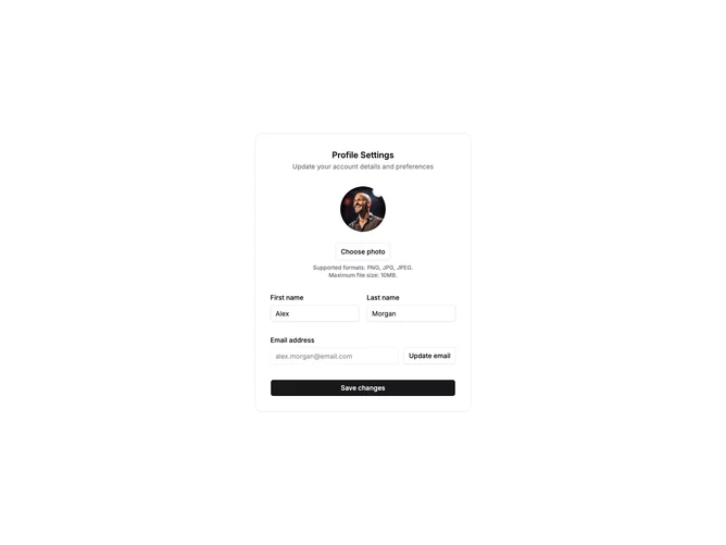 Shadcn Settings Profile 2 A block