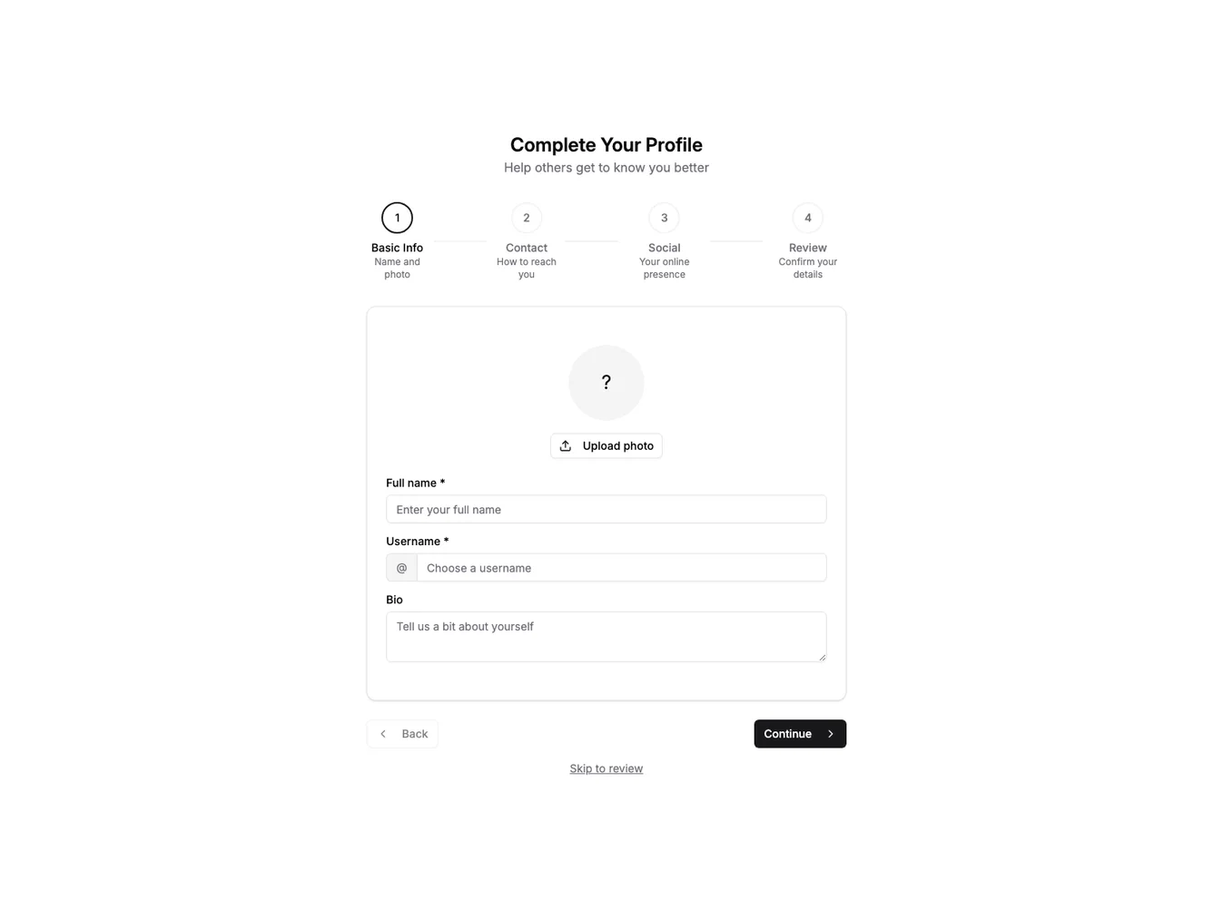 Shadcn Profile Setup Wizard shadcnblocks.com
