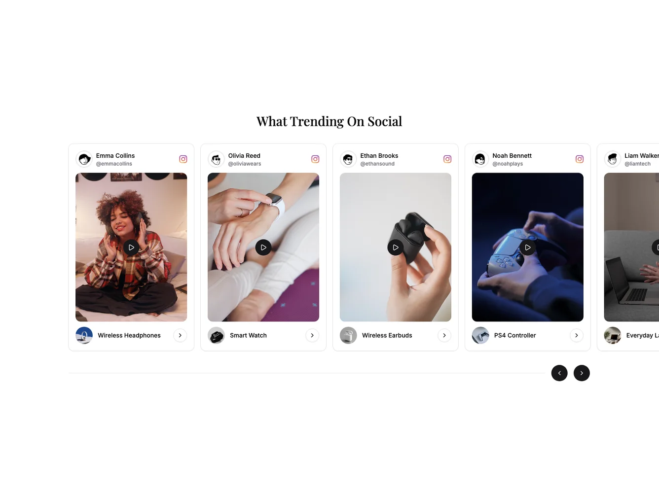 Shadcn Video Carousel Social Feed shadcnblocks.com