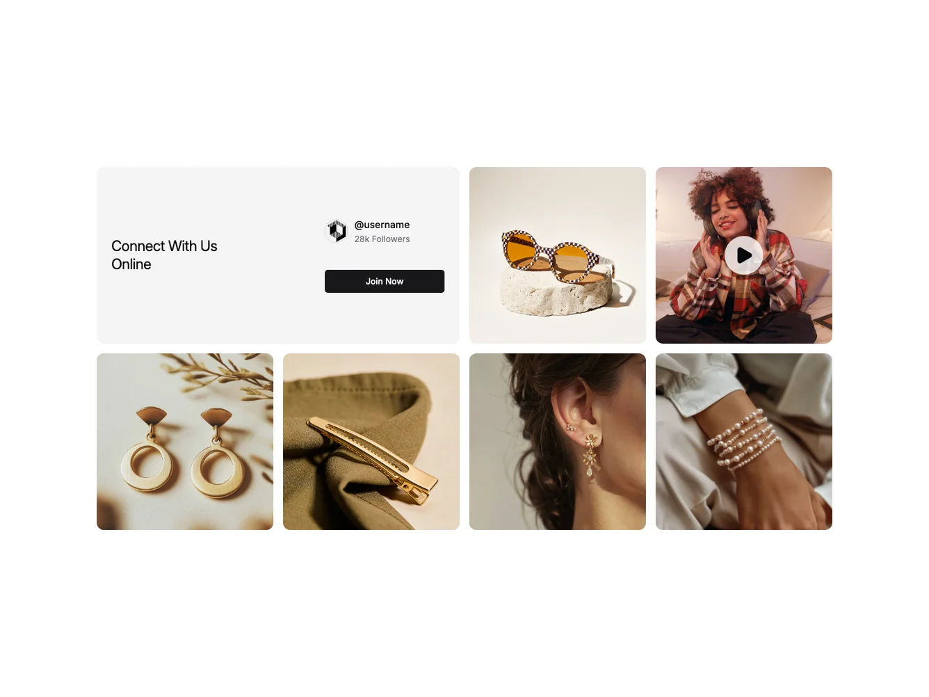 Shadcn Social Grid with Video Card shadcnblocks.com