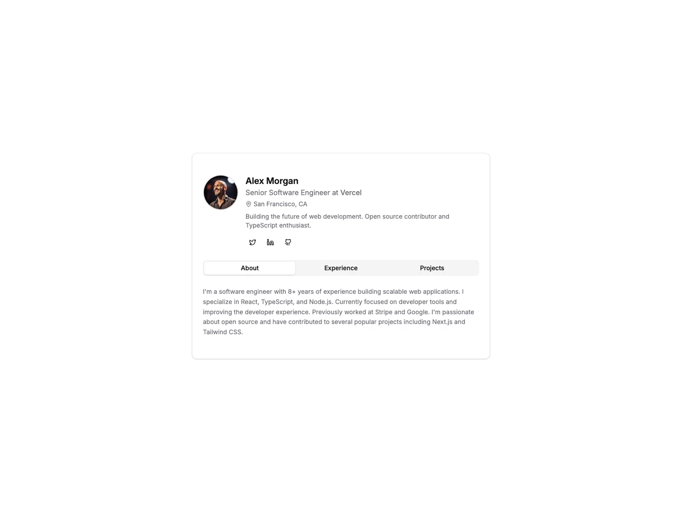 Shadcn Profile with Tabs shadcnblocks.com