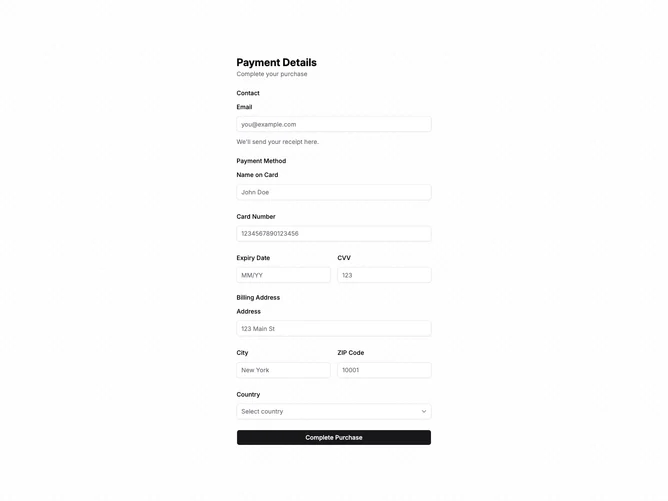 Shadcn Form Patterns 6 component