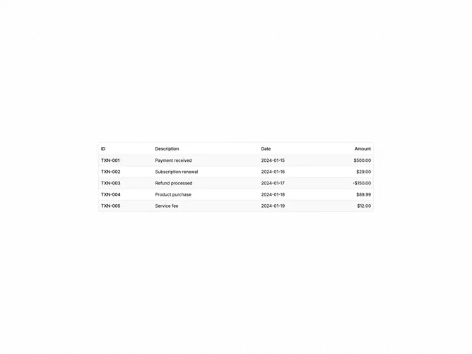 Shadcn Table Standard 4 component
