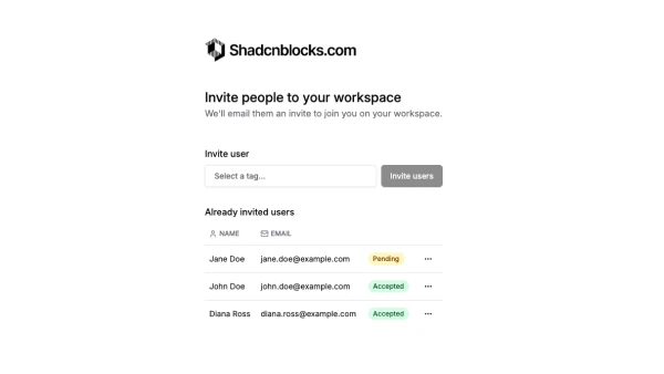 Shadcn Invite User Blocks