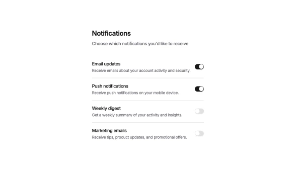 Shadcn Settings Notifications Blocks
