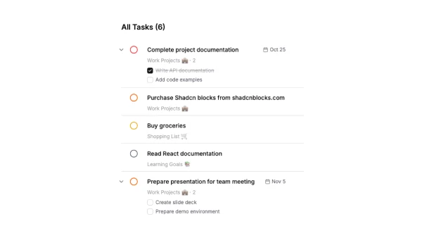 Shadcn Todo List Blocks