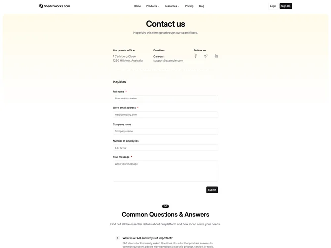 Shadcn Contact Page 3 page