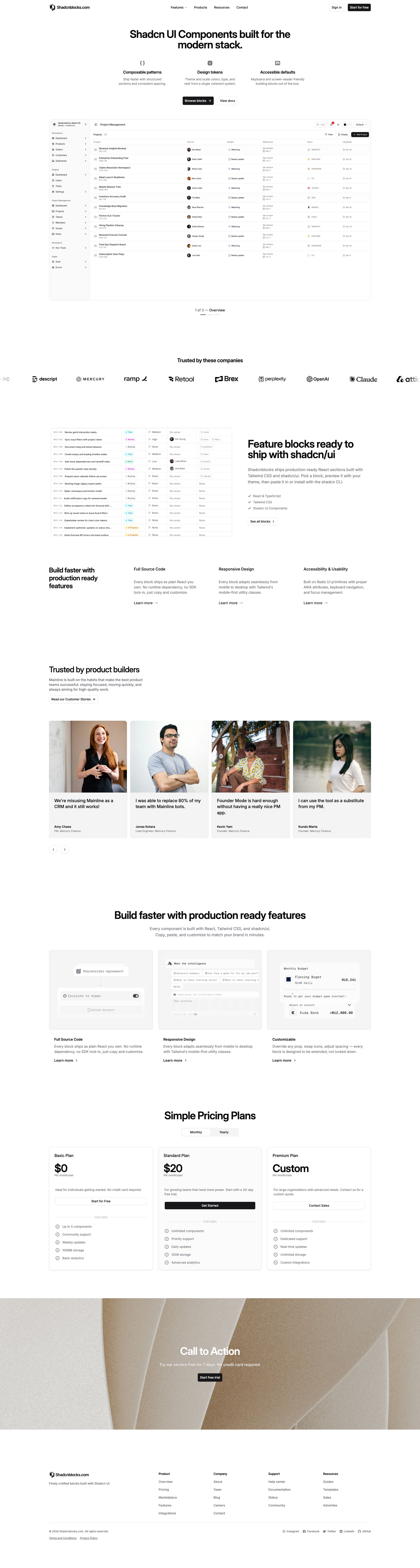 Shadcn Landing Page 17 - Feature carousel homepage with pattern checklist