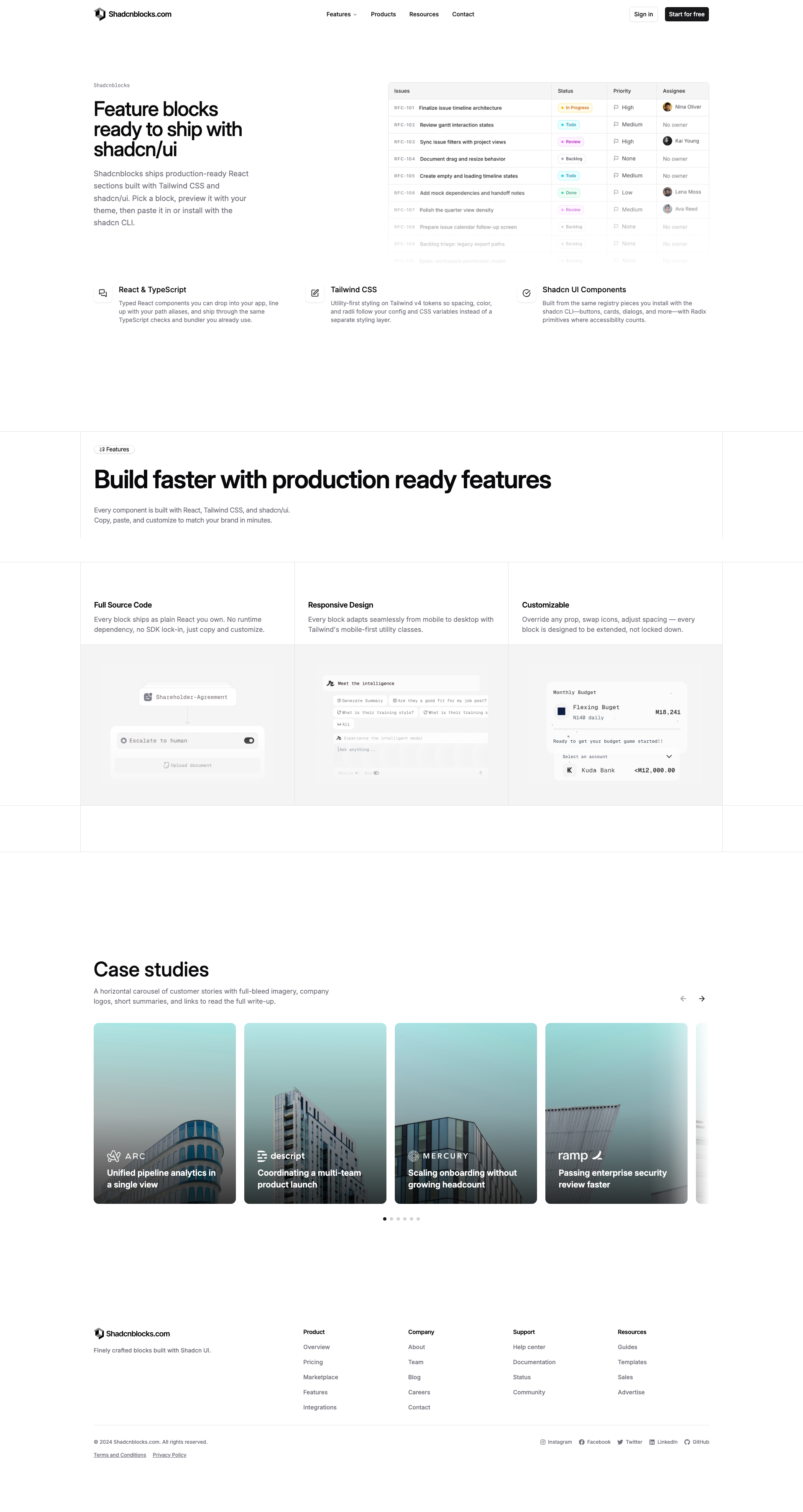 Shadcn Product Page 5 - Dot grid product page with masked case studies